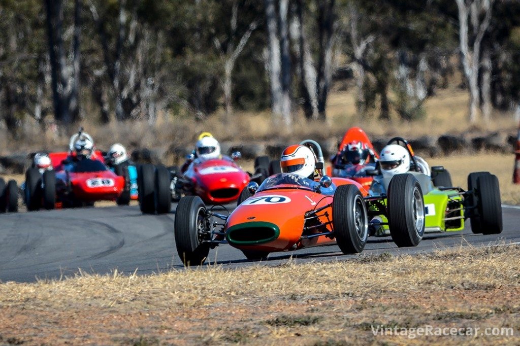 Tony Simmons leading a mixed field in his Brabham BT6. Ian Welsh