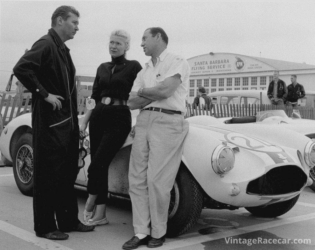 Bob Drake (left) campaigned Astons for wealthy-sportsman Joe Lubin (right) during the late fifties on the West Coast. DrakeÕs wife at the time, Mary Davis (center) usually won the ladiesÕ races in the same car.   Photo: Art Evans 