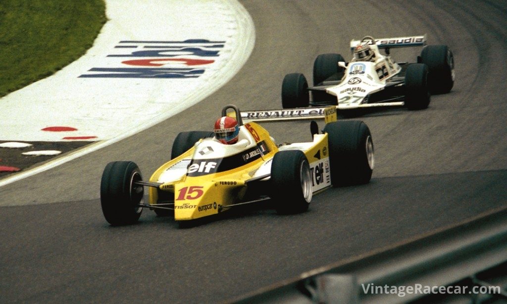 1980 Austrian GP, Jabouille leads Jones.Photo: Maureen Magee 