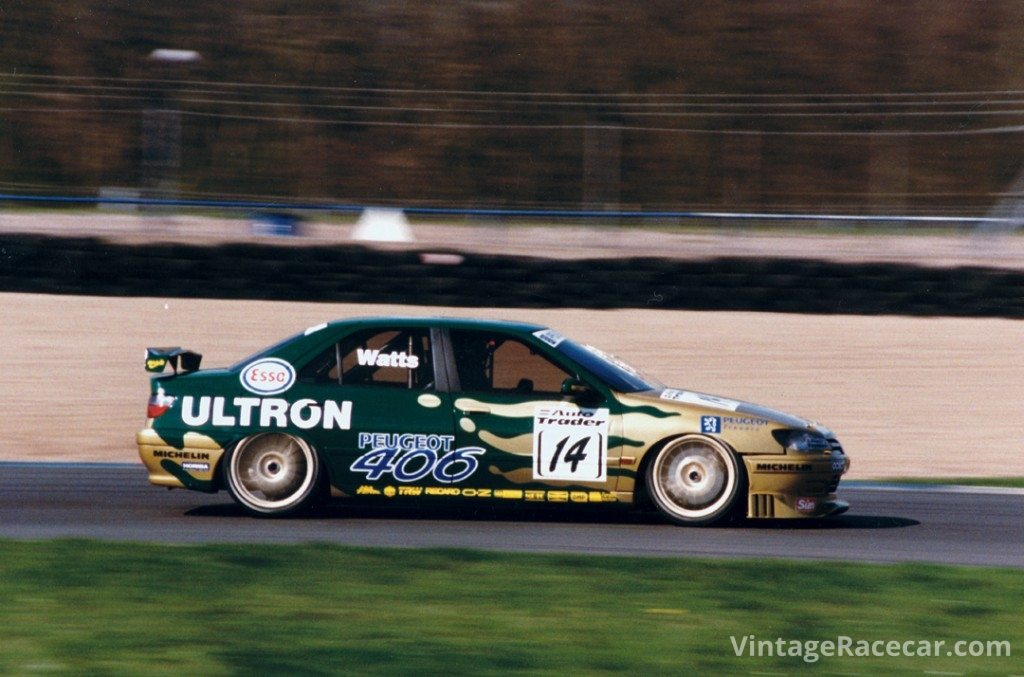 Patrick Watts in the Peugeot 406 at Donington in 1997.Photo: Pete Austin 