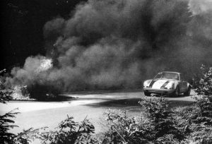  The chaotic scene just after the #88 car of Huhn/Schwarz crashed at the Nürburgring in 1970.<br /> Photo: Porsche Werk