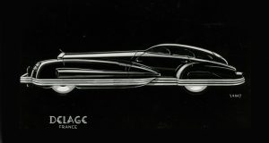  French styling can also be wild, as shown by this Delage concept drawing. Detroit Public Library National Automotive History Collection.