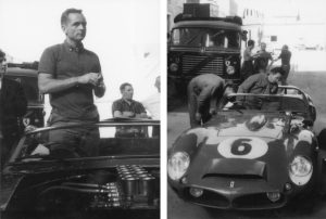  Upon his arrival at Le Mans, Phil Hill oversaw the preparation of his Ferrari 300TRI/LM. Note that its 4-liter V12 engine is fed by no less than six double downdraft Weber carburetors.