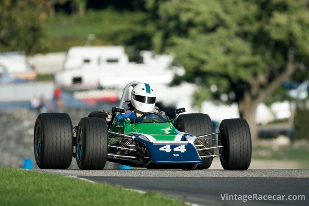 Matt PrimackÕs 1969 Lotus 59/69 in Turn 6.Photo: Fred Sickler 