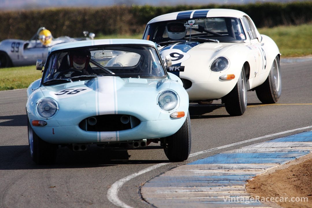 A pair of Jaguar E-Types contest the Guards Trophy.Photo: Keith Booker 