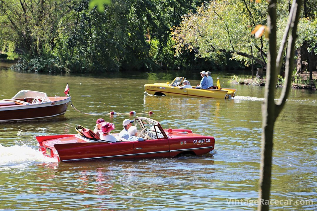 Amphicars take to the water. Photo: Steve Natale 