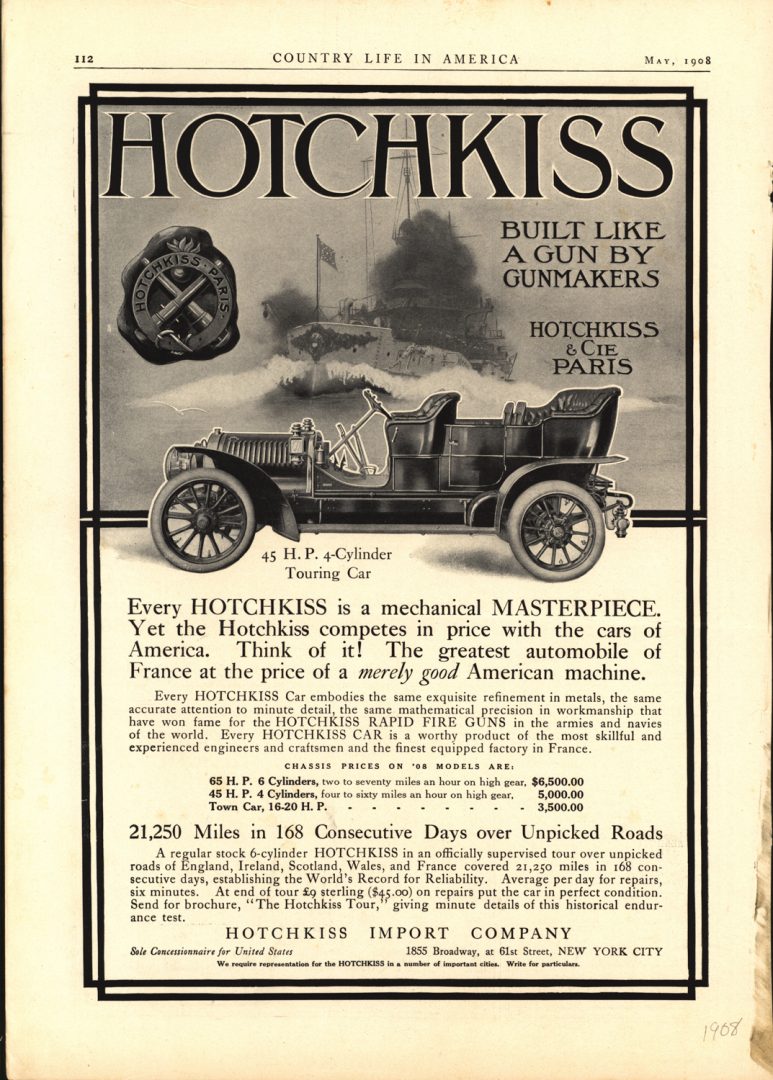 Hotchkiss was not afraid to tout their armaments credentials when marketing their cars. 