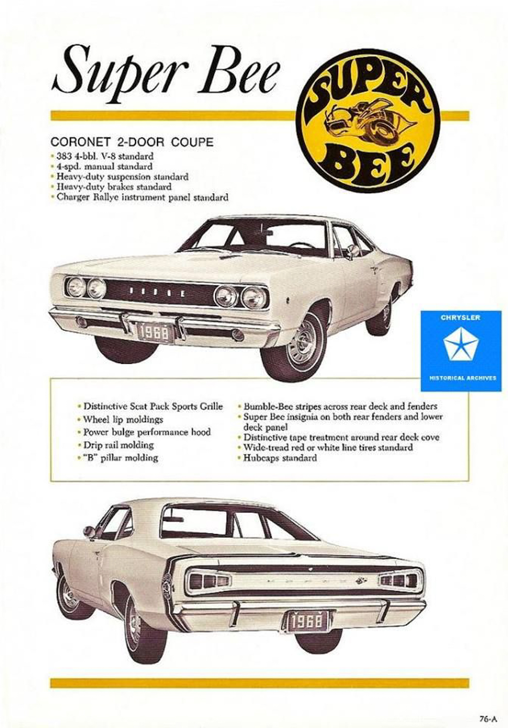 The 1960s saw manufacturers pursue the youth market with muscle cars. Chrysler built cars for its "Scat Pack," that included cars like the Super Bee. 