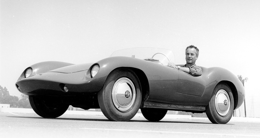 Bill Devin in the Devin D prototype, circa 1958. Photo: Bill Devin 