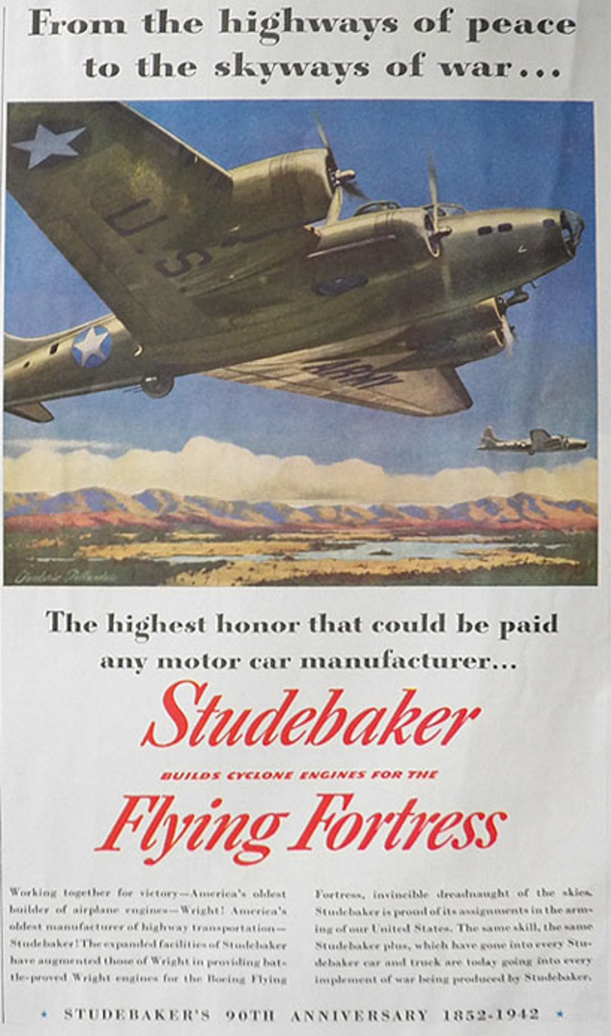 Studebaker built more than 63,000 engines for the Flying Fortress bomber. 