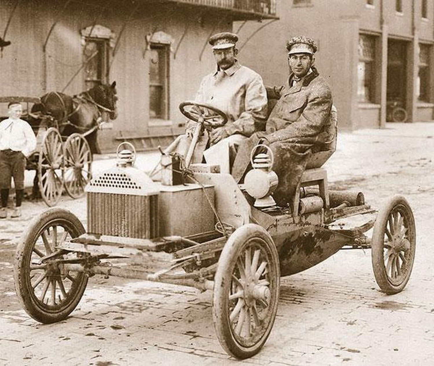 Walter Marr and Buick's son Tom test driving the Model B 