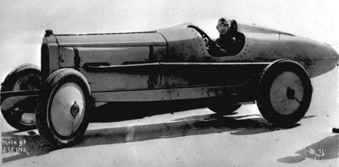 Ralph De Palma in his Land Speed Record Packard at Daytona Beach. 