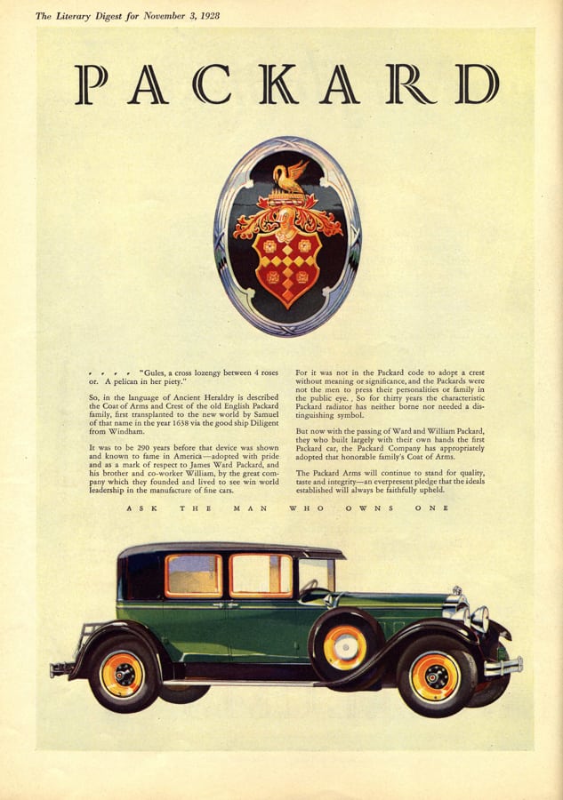 After the death of the Packard brothers, the family crest was added to all Packard automobiles. 