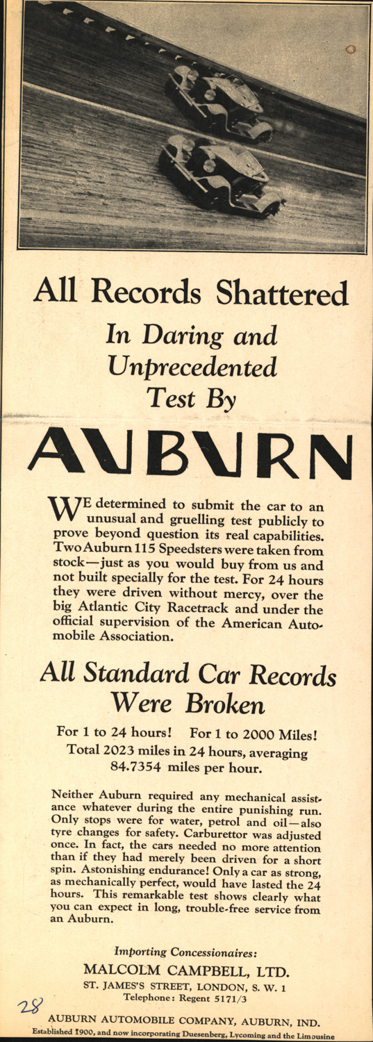 Speed was an important selling point for Auburn, and the cars were fast. 