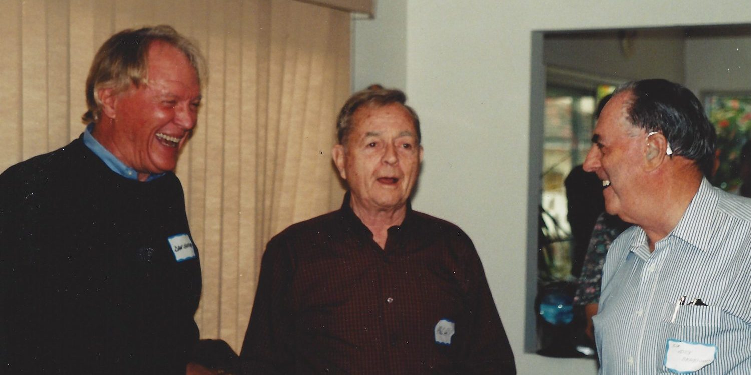 (L to R) Dan Gurney, Phil Hill, Jack Brabham.