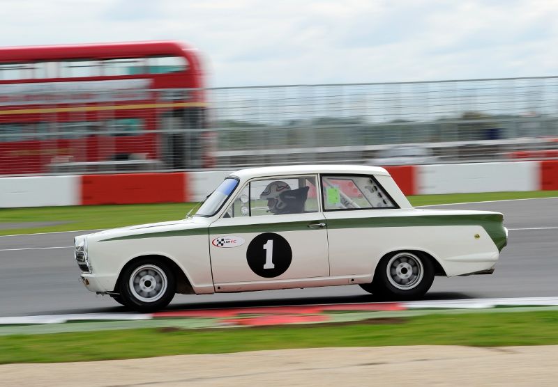 Lotus Cortina and London Routemaster Double Decker in background TIM SCOTT