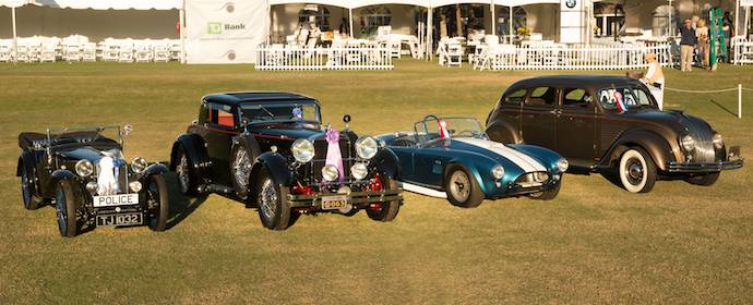 L to R: 1933 MG L1, 1929 Stutz Supercharged Coupe, 1964 Shelby Cobra and 1934 Chrysler Airflow CY