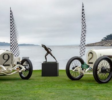 1915 Mercedes 115 HP Demarest Grand Prix of George Wingard (left) and the 1915 Opel 4500 cc Grand Prix Racer of the Keller Collection Kimball Studios