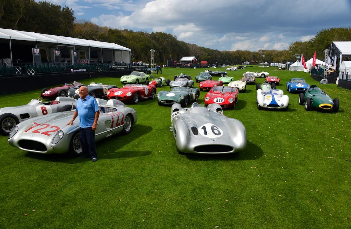 The Legend with his Race Cars - Stirling Moss with a a selection of his finest race cars at the Amelia Island Concours d'Elegance 2015