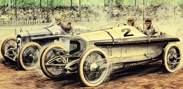 Painting by Carlo Demand depicting 1915 Indianapolis 500 finish