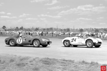 Coming out of turn 12 is the Rodriguez brothers Ferrari about to overtake the Gregory/Casner/Moss Maserati as they head down the front straight. (Photo: FlaGator)