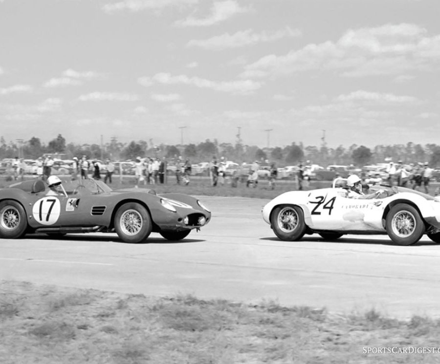Coming out of turn 12 is the Rodriguez brothers Ferrari about to overtake the Gregory/Casner/Moss Maserati as they head down the front straight. (Photo: FlaGator)