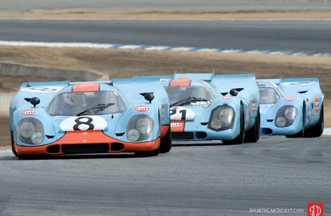 Trio of Gulf Porsche 917 monsters at Rennsport Reunion V (photo: Dennis Gray) DennisGray