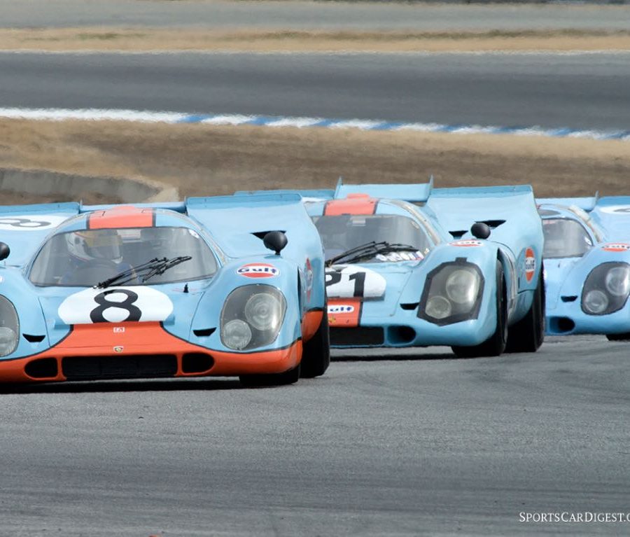 Trio of Gulf Porsche 917 monsters at Rennsport Reunion V (photo: Dennis Gray) DennisGray