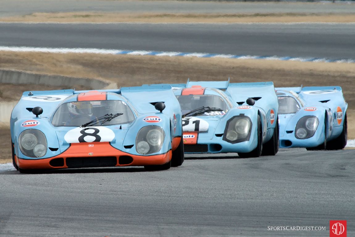 Trio of Gulf Porsche 917 monsters at Rennsport Reunion V (photo: Dennis Gray) DennisGray