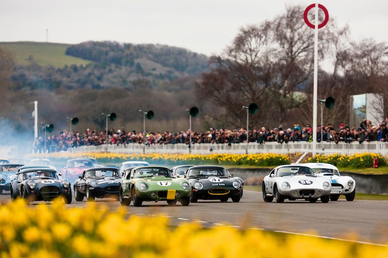 The Graham Hill Trophy class storms down the straight (Photo: Drew Gibson) Drew Gibson