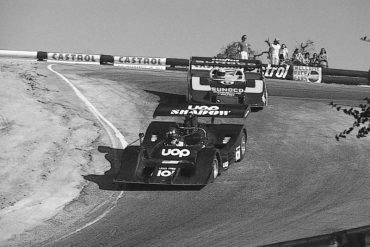 The Can-Am Series made its last appearance at Laguna Seca at the 1973 Monterey Grand Prix. Vic Elford (10) in the UOP Shadow was chased through the Corkscrew by winner Mark Donohue (6) in the dominant Sunoco Porsche 917/30.