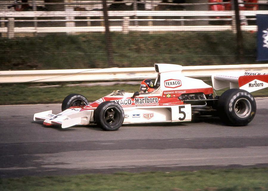 Emerson Fittipaldi in the McLaren M23 at the 1974 British Grand Prix