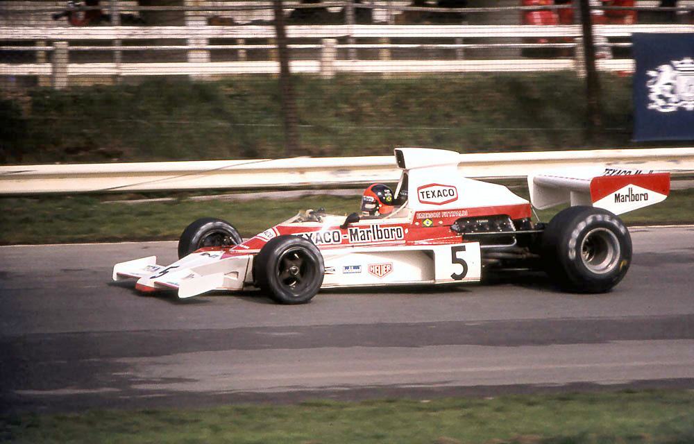 Emerson Fittipaldi in the McLaren M23 at the 1974 British Grand Prix