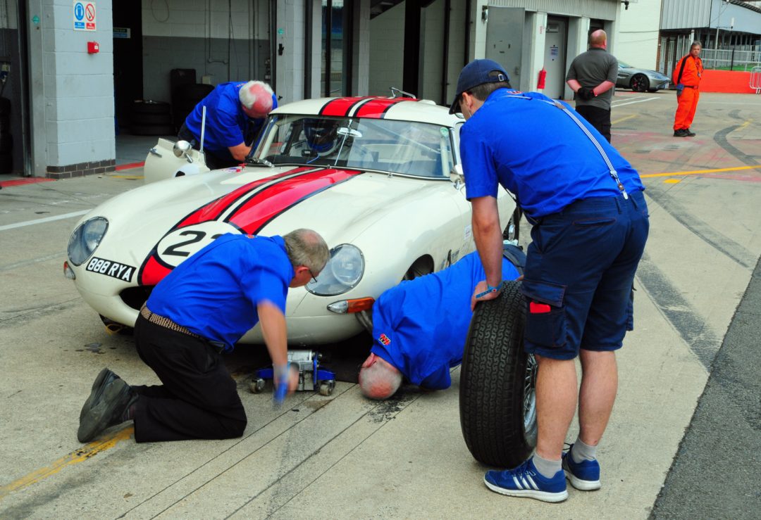 Puncture causes problems for Barry Wood E Type.