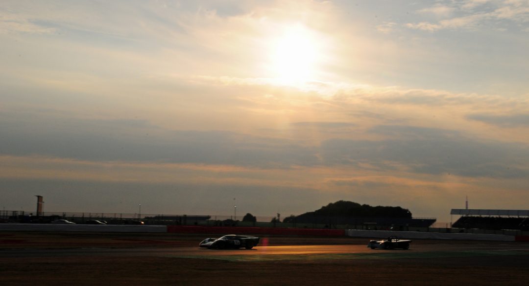Sun sets over Lola T70 Coupe of Gary Culver at Becketts.