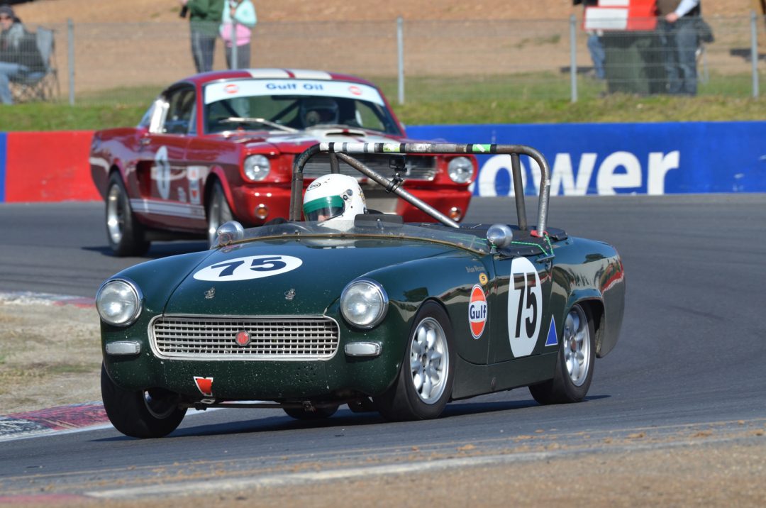 Brian Weston in his MG Midget in front of the Shelby GT350 of Kevin Lukey.