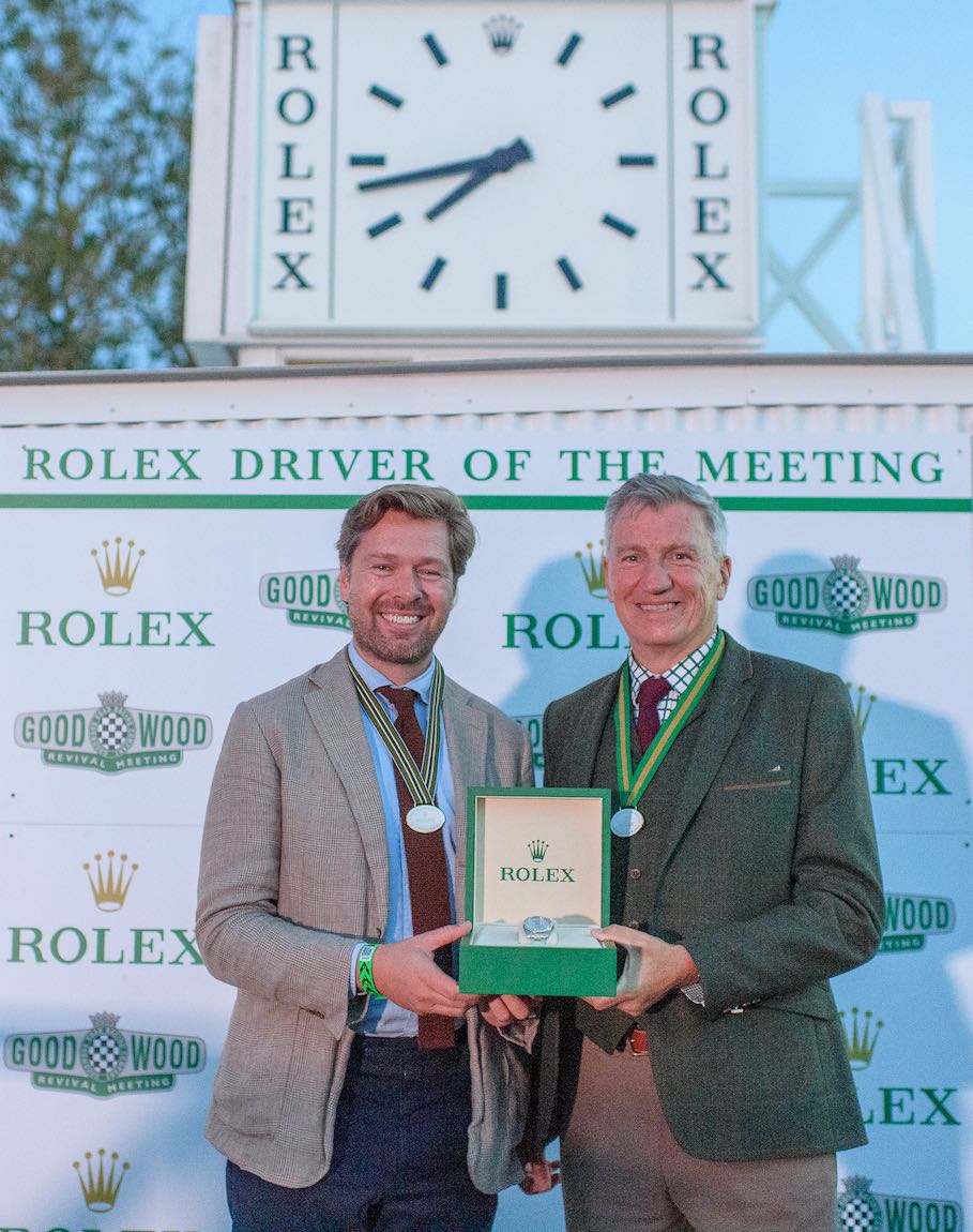 Rolex Driver of the Meeting, Sam Hancock, with Richard De Leyser, Managing Director of Rolex UK Nick Harvey