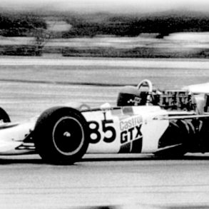 Bill Brack at the wheel of his Lotus 70 F5000 at Harewood Acres, Canada.