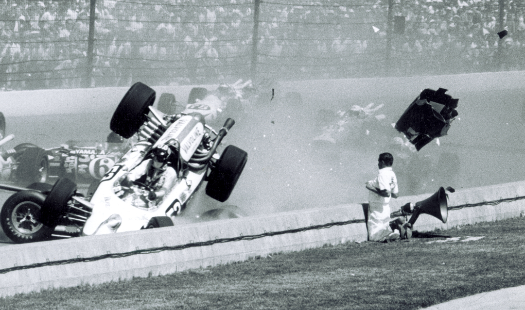 Indy 500, 1966. Crash at start.  
Photo & Caption: Ozzie Lyons