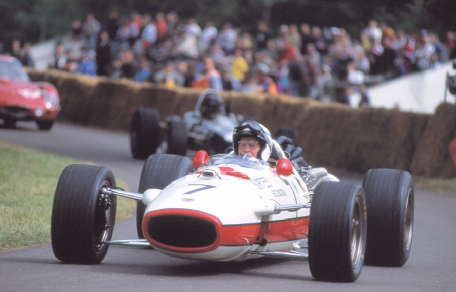 John Surtees and the 1966 Honda RA273 Formula One car.Photo: Peter Collins