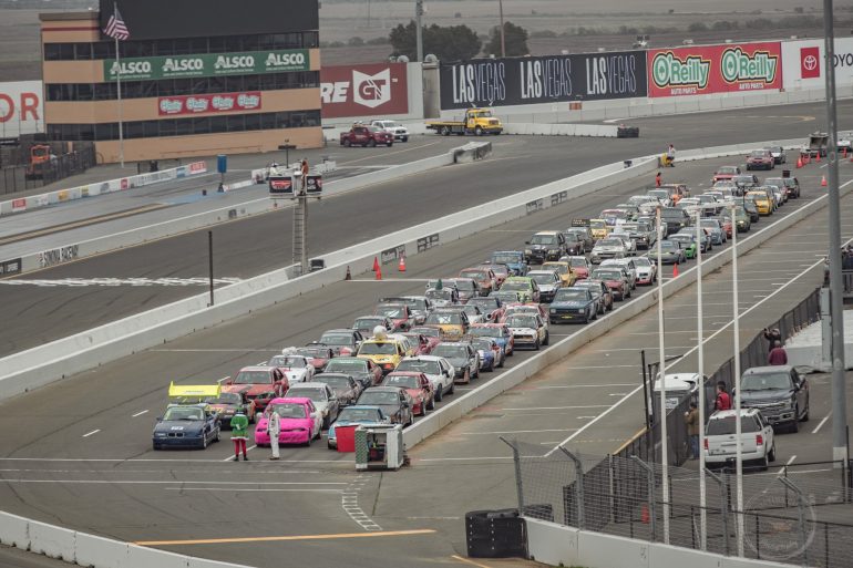 Racers line up in the Pit at Sonoma Raceway during the 24 Hr of LeMons