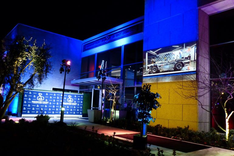 nighttime shot of the Segerstrom Shelby Event Center entrance