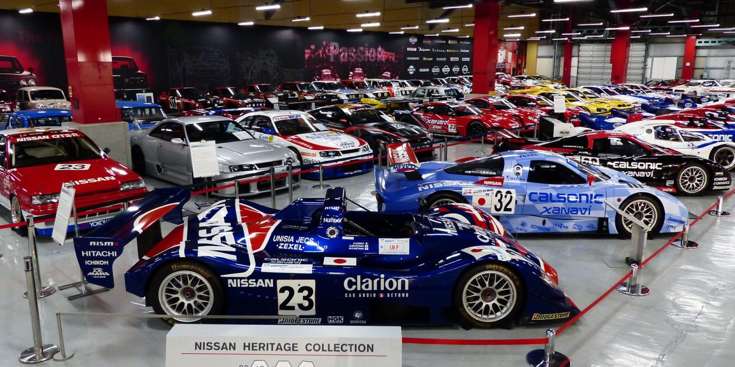 Cars on display at Nissan Heritage Collection in Japan