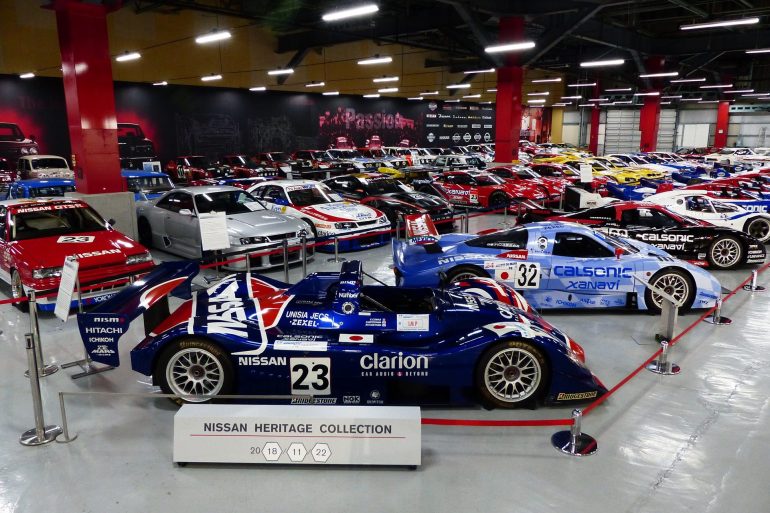 Cars on display at Nissan Heritage Collection in Japan