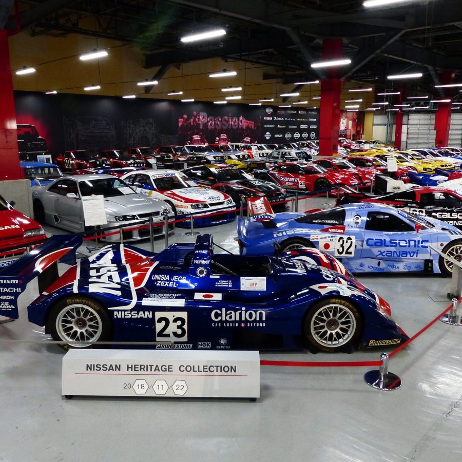 Cars on display at Nissan Heritage Collection in Japan