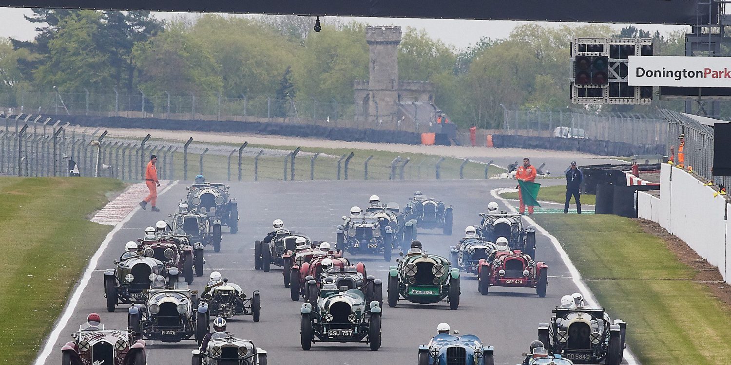 Fighting for position at the start of the 'Mad Jack' race for pre-war Sports Cars