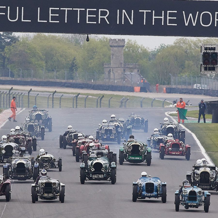 Fighting for position at the start of the 'Mad Jack' race for pre-war Sports Cars