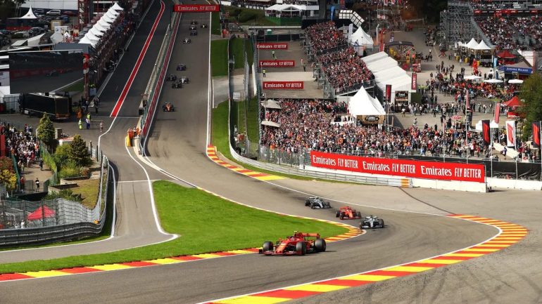 Formula 1 cars on racetrack