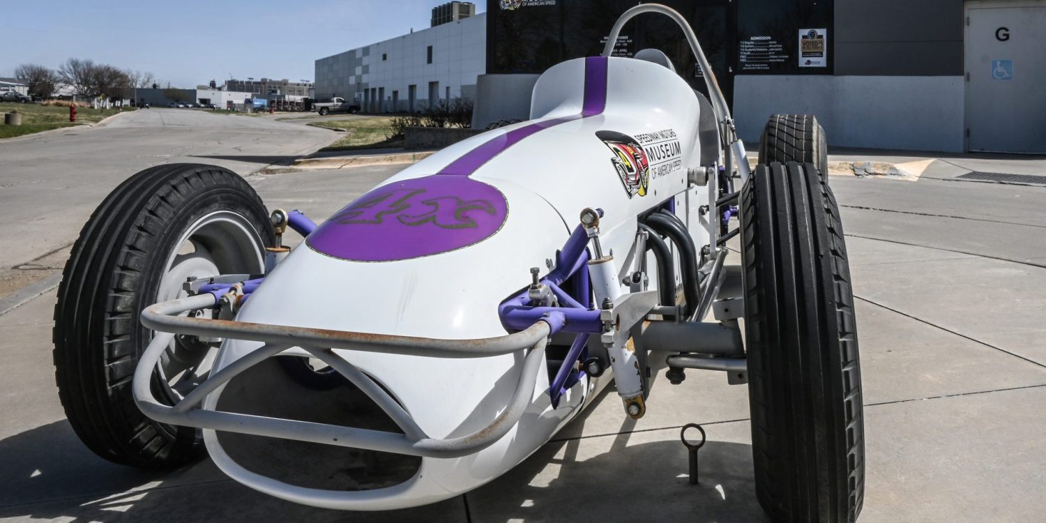 Race car displayed outside of the Museum of American Speed in Nebraska