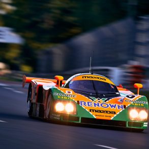 Mazda 787B accelerating out of Indianapolis.